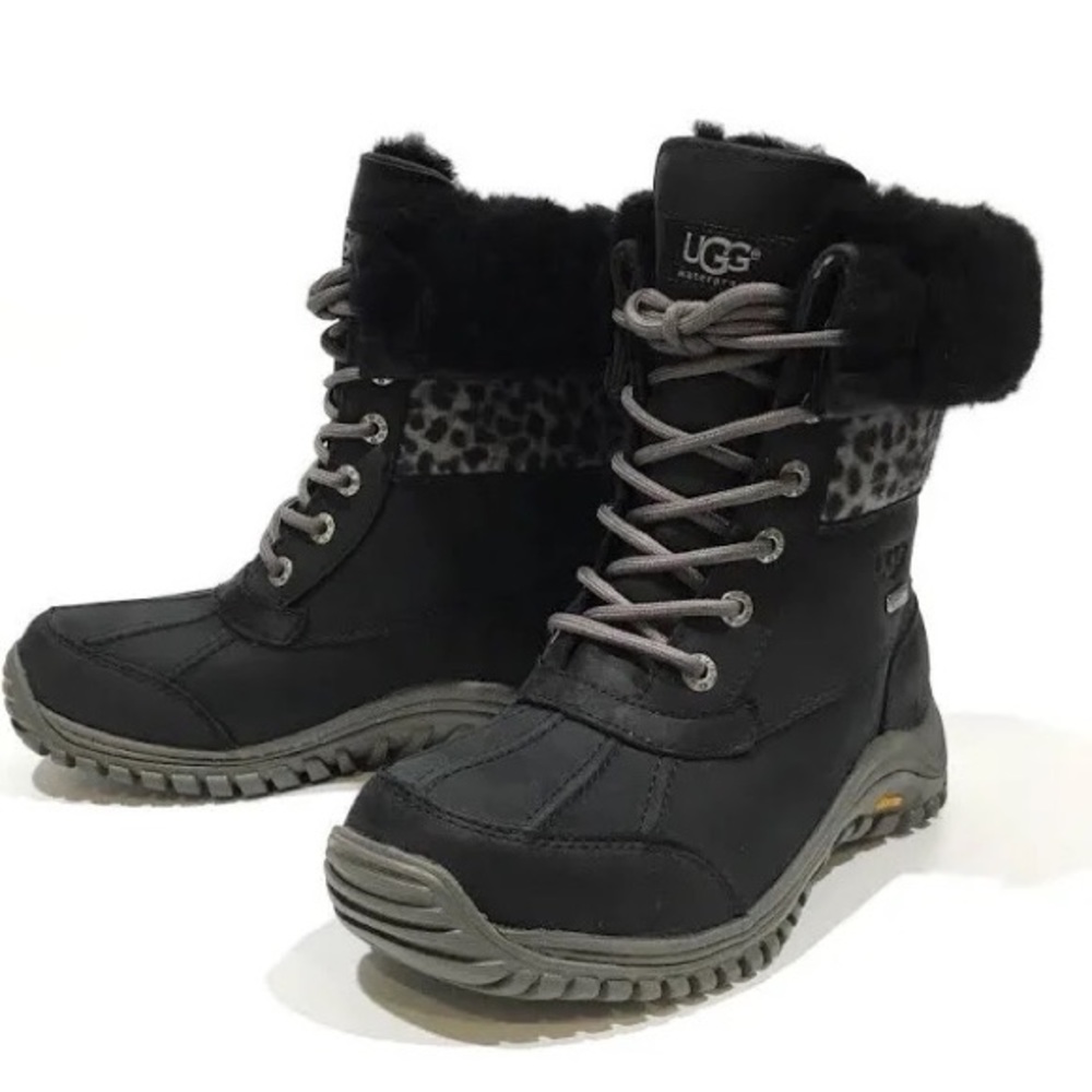 Ugg Adirondack Ii Exotic Leopard Snow Boots -waterproof Black Leather